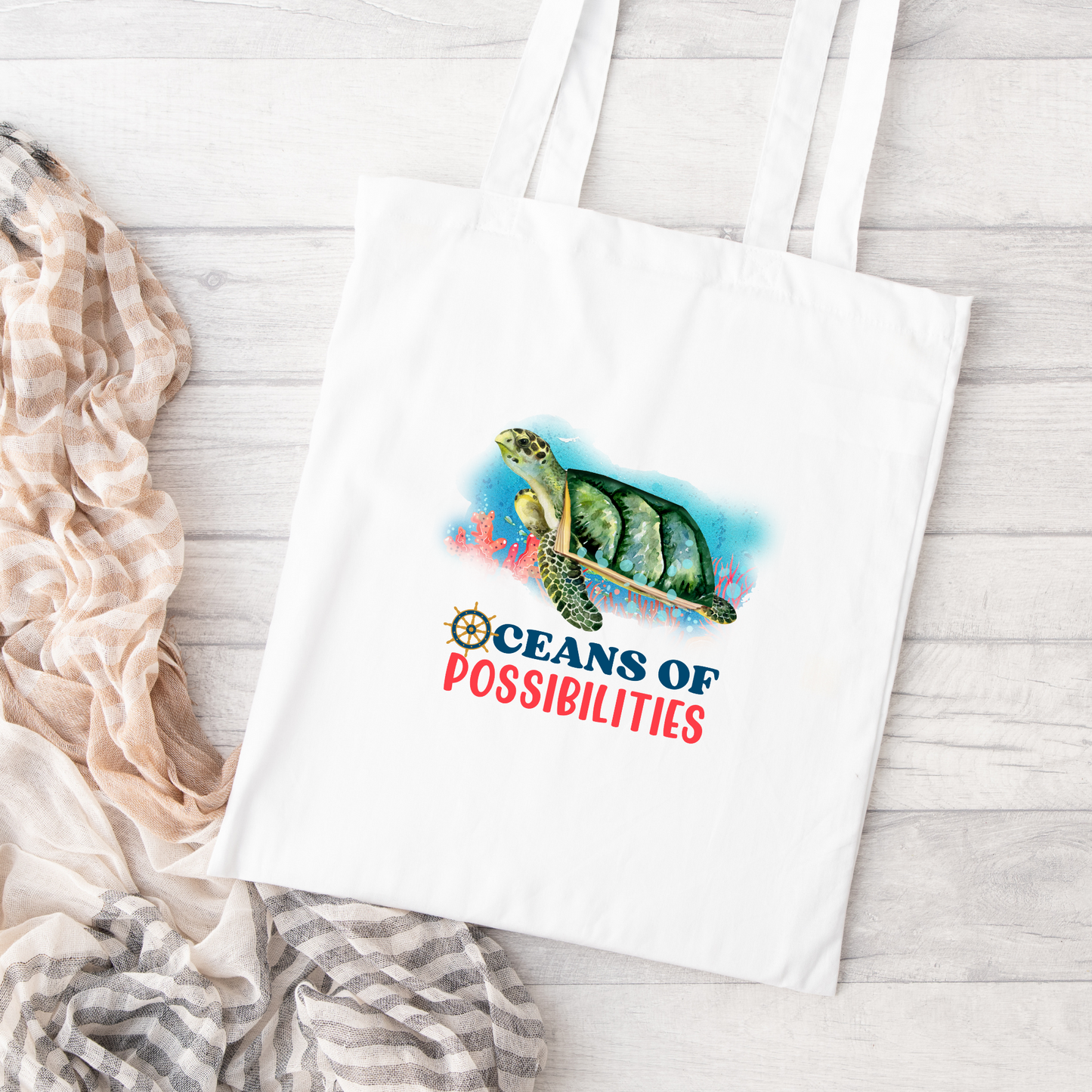 Oceans Of Possibilities Tote Bag, Sea Turtle Tote Bag, Reusable Canvas Tote, Reading Tote Bag, Ocean Tote Bag