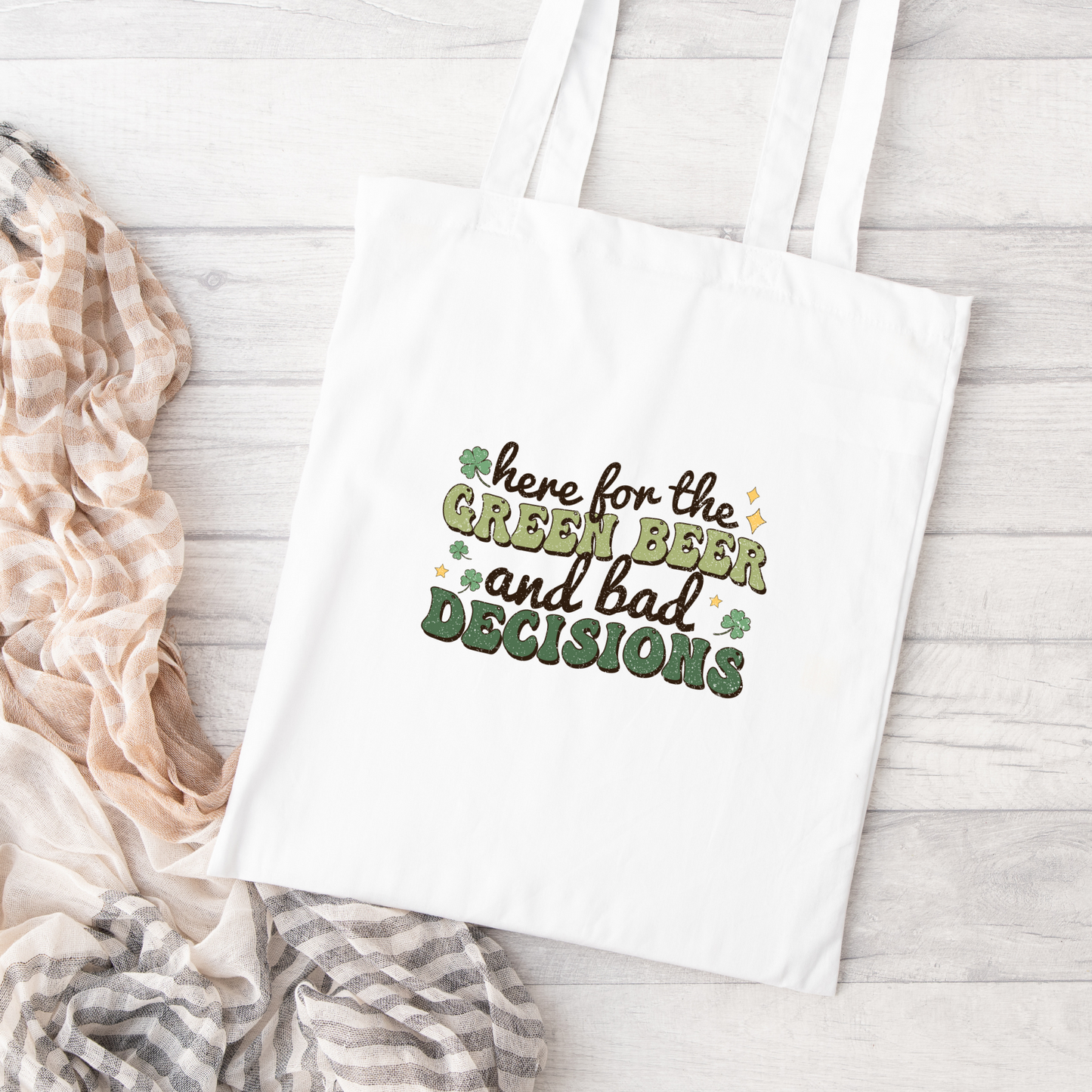 Here For the Green Beer And Bad Decisions Tote Bag, Reusable Tote Bag, St Patricks Day Tote Bag