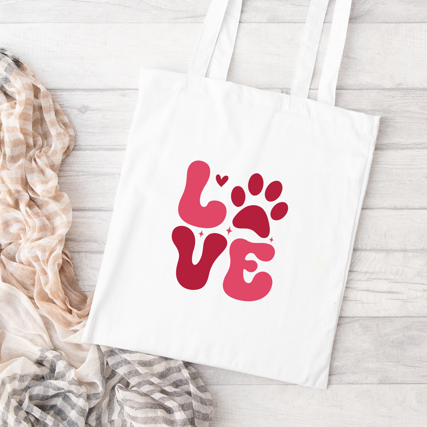 Love Paw Print Tote Bag, Reusable Tote Bag, Valentines Day Tote Bag