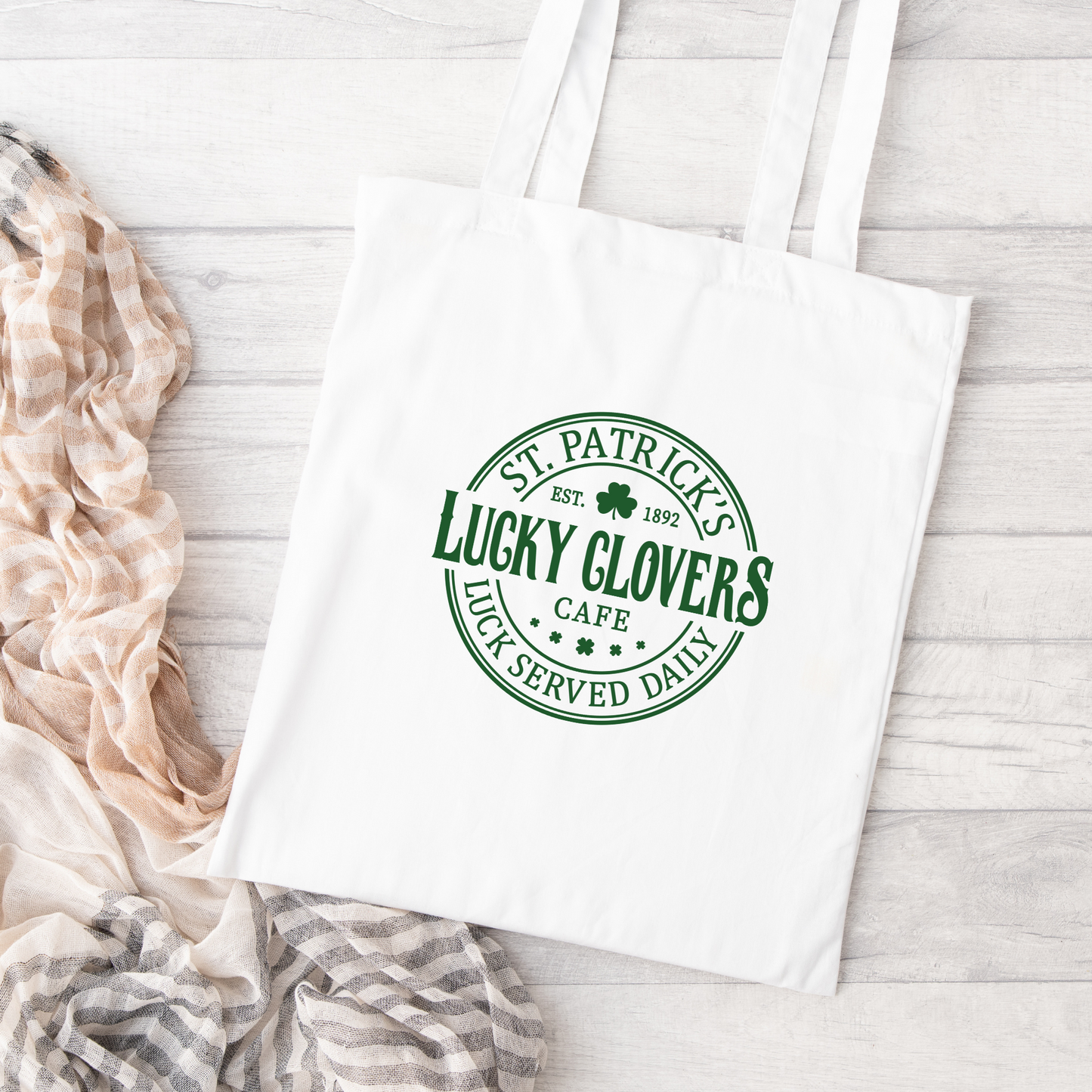 Lucky Clovers Cafe Tote Bag, Reusable Tote Bag, St Patricks Day Tote Bag