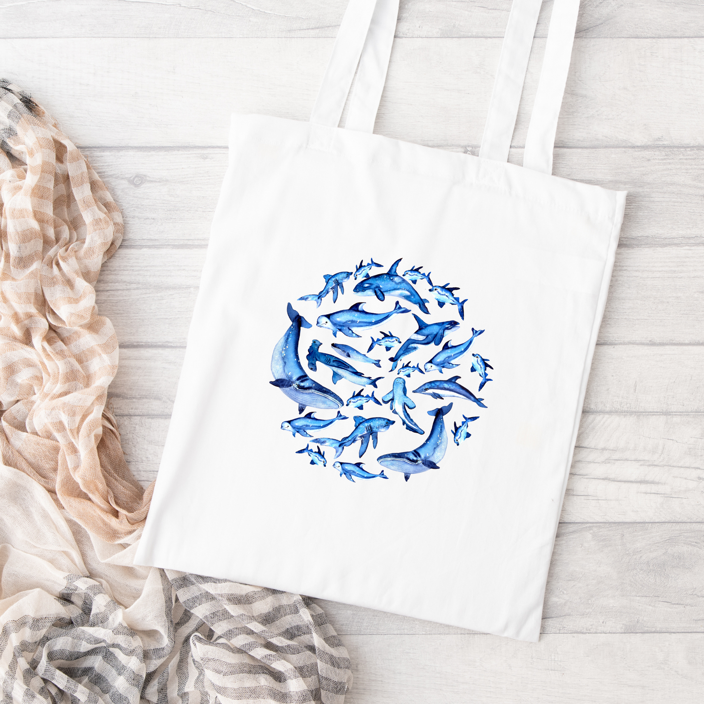 Whales And Sharks Tote Bag, Reusable Tote Bag, Beach Tote Bag