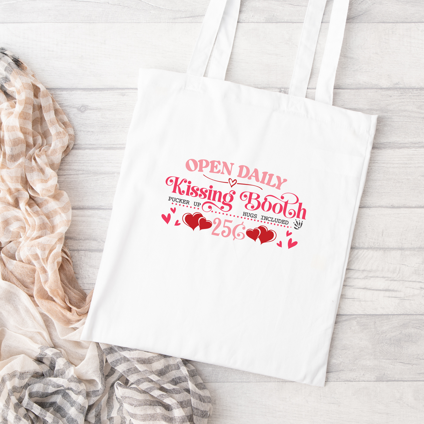 Open Daily Kissing Booth Tote Bag, Reusable Tote Bag, Valentines Day Tote Bag