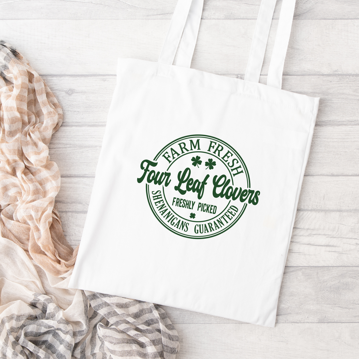 Farm Fresh Four Leaf Clovers Tote Bag, Reusable Tote Bag, St Patricks Day Tote Bag