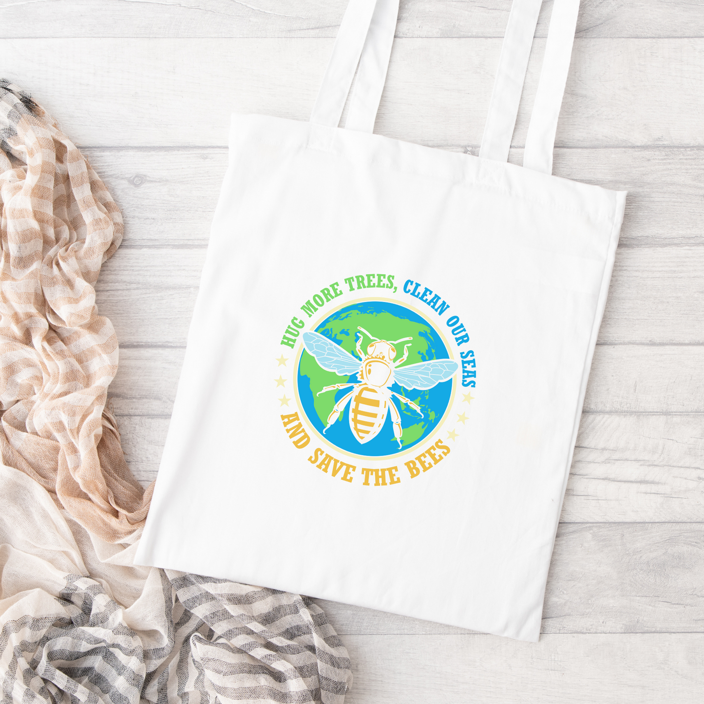 Hug More Trees, Clean Our Seas, And Save The Bees Tote Bag, Conservation Tote Bag, Reusable Tote Bag, Environmental Tote Bag