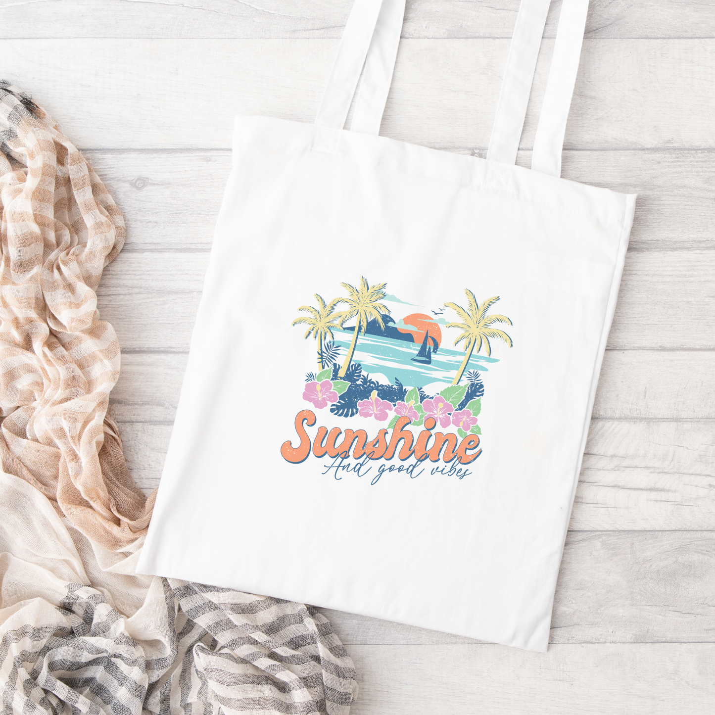 Sunshine and Good Vibes Tote Bag, Reusable Canvas Tote