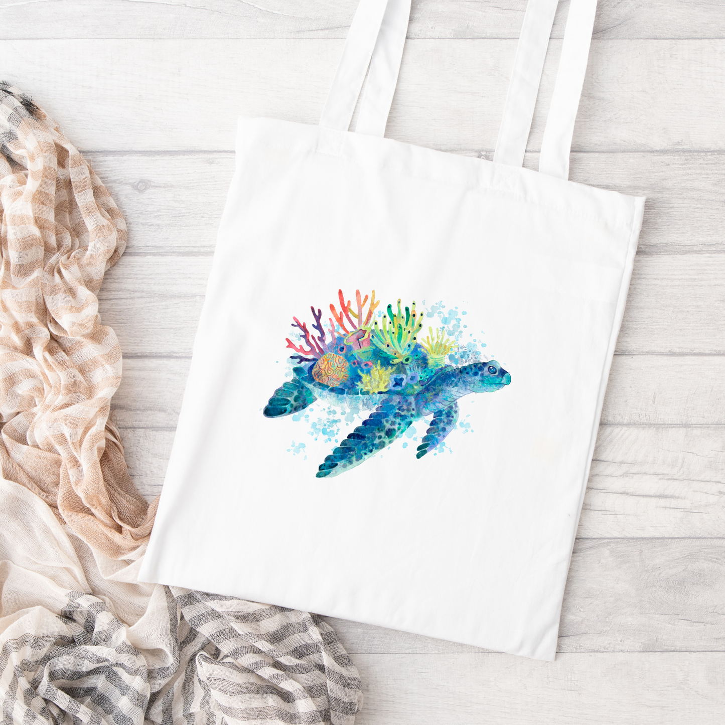 Sea Turtle Canvas Tote Bag, Reusable Canvas Tote, Turtle Tote Bag, Coral Tote Bag, Reef Tote Bag