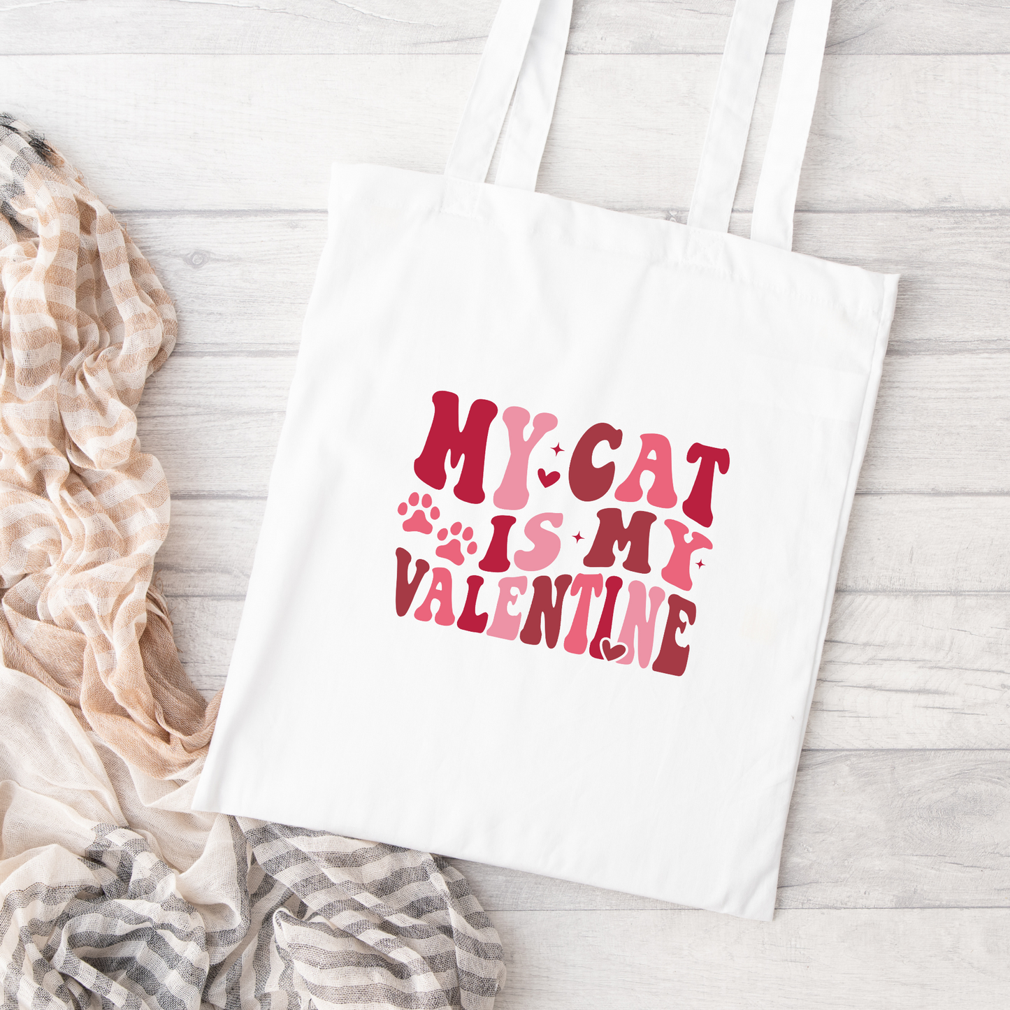 My Cat Is My Valentine Tote Bag, Reusable Tote Bag, Valentines Day Tote Bag