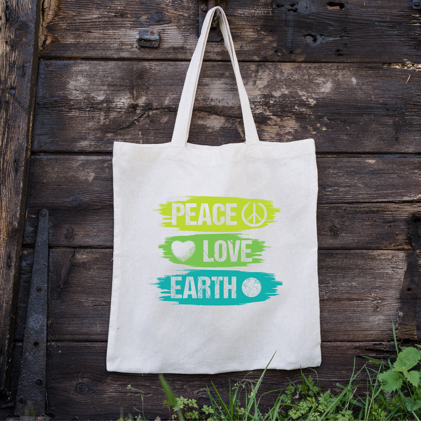 Peace Love Earth Tote Bag, Reusable Canvas Tote