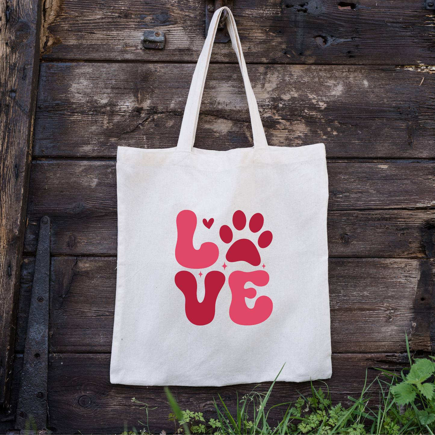 Love Paw Print Tote Bag, Reusable Tote Bag, Valentines Day Tote Bag