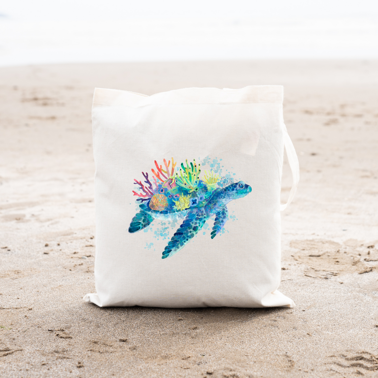 Sea Turtle Canvas Tote Bag, Reusable Canvas Tote, Turtle Tote Bag, Coral Tote Bag, Reef Tote Bag