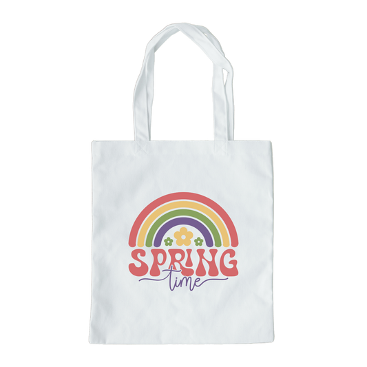 Spring Time Rainbow Tote Bag, Reusable Canvas Tote