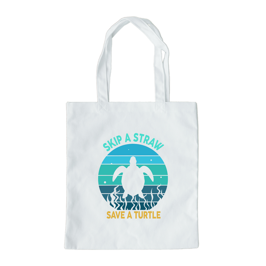 Skip A Straw Save A Sea Turtle Tote Bag, Reusable Canvas Tote, Sea Turtle Tote Bag
