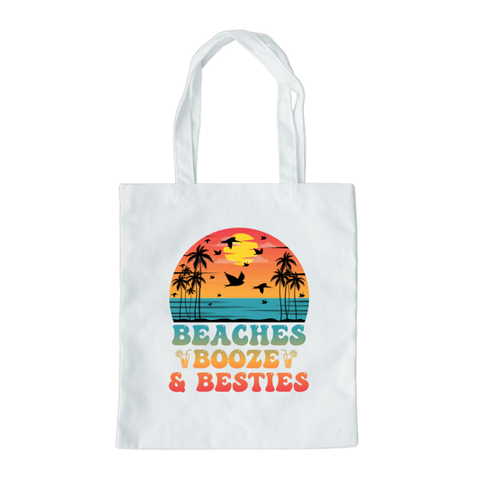 Beaches Booze Besties Tote Bag, Reusable Tote Bag, Beach Tote Bag