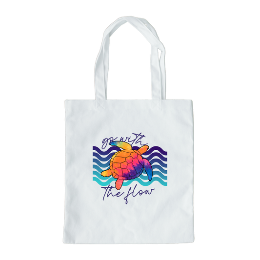 Go With The Flow Sea Turtle Tote Bag, Ocean Tote Bag, Reusable Tote Bag, Sea Turtle Tote Bag