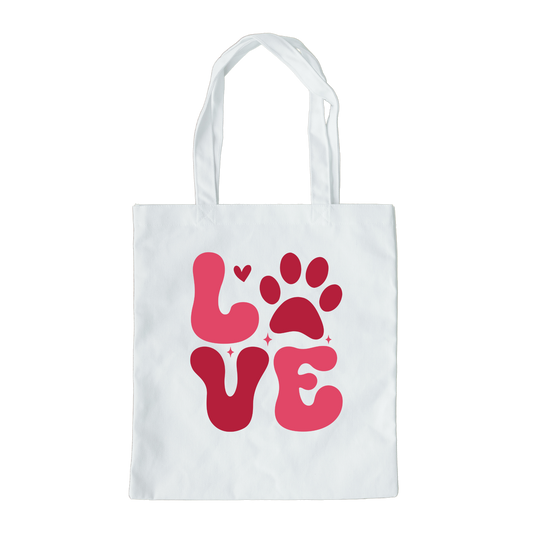 Love Paw Print Tote Bag, Reusable Tote Bag, Valentines Day Tote Bag