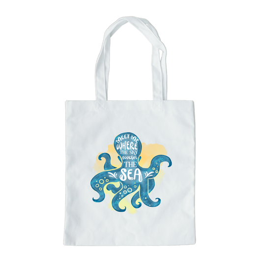 Meet Me Where The Sky Touches The Sea Tote Bag, Ocean Tote Bag, Reusable Tote Bag, Octopus Tote Bag