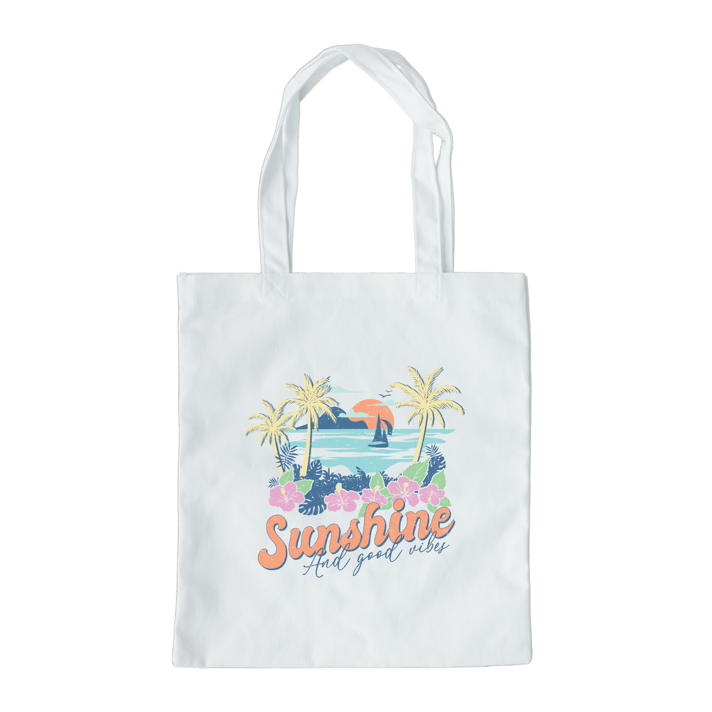 Sunshine and Good Vibes Tote Bag, Reusable Canvas Tote