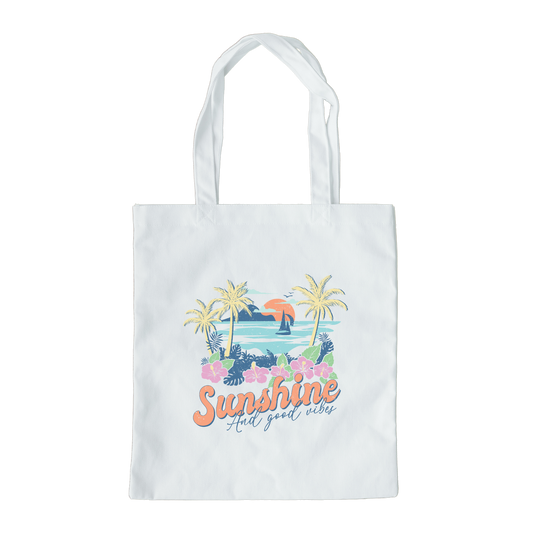 Sunshine and Good Vibes Tote Bag, Reusable Canvas Tote