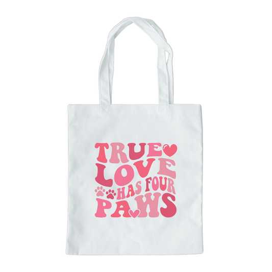 True Love Has Paws Tote Bag, Reusable Tote Bag, Valentines Day Tote Bag