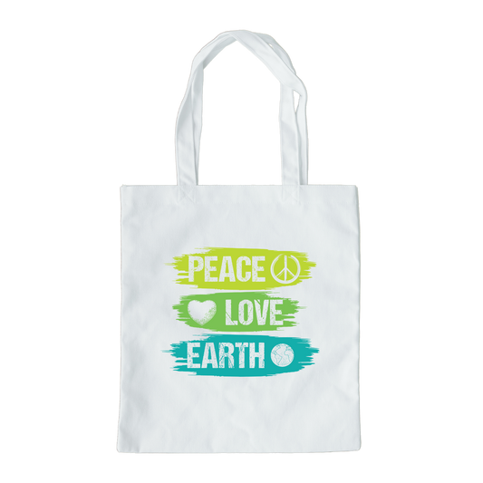 Peace Love Earth Tote Bag, Reusable Canvas Tote