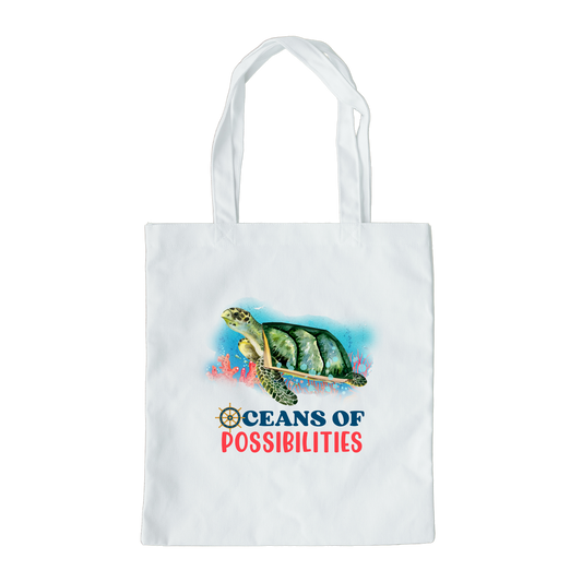 Oceans Of Possibilities Tote Bag, Sea Turtle Tote Bag, Reusable Canvas Tote, Reading Tote Bag, Ocean Tote Bag