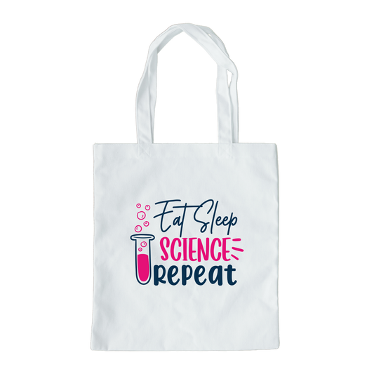 Eat Sleep Science Repeat Tote Bag, Reusable Canvas Tote