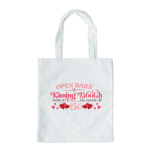 Open Daily Kissing Booth Tote Bag, Reusable Tote Bag, Valentines Day Tote Bag