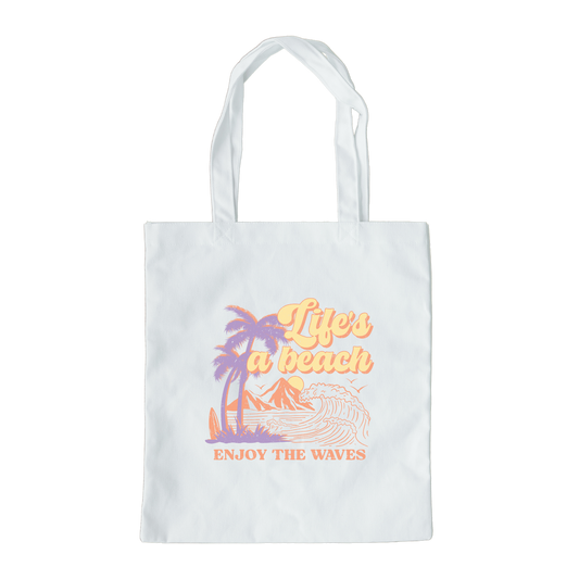 Life's A Beach Enjoy The Waves Tote Bag, Reusable Canvas Tote