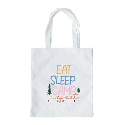 Eat Sleep Camp Repeat Tote Bag, Reusable Canvas Tote