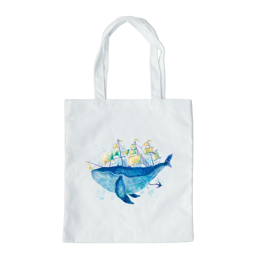 Sailing Whale Canvas Tote Bag, Reusable Canvas Tote, Nautical Tote Bag, Whale Tote Bag