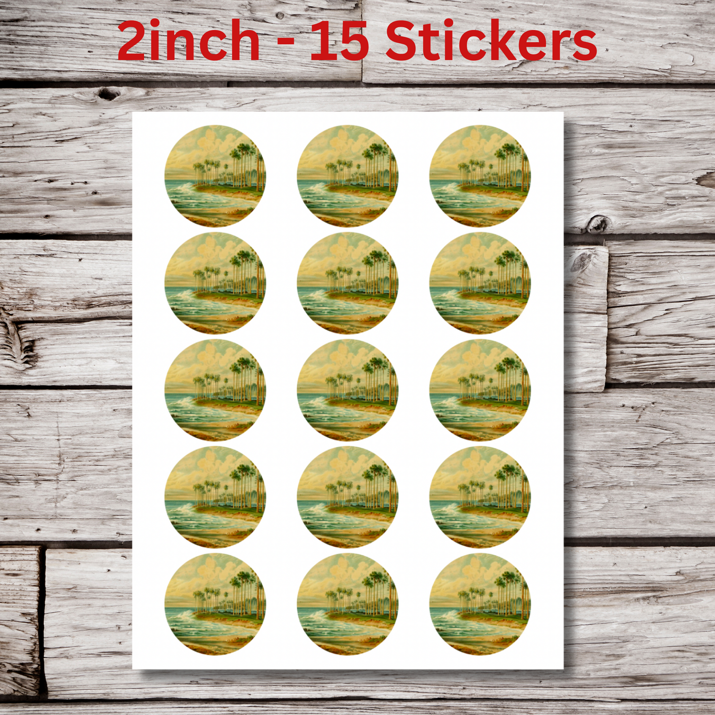Beach Landscape Circle Sticker Sheet