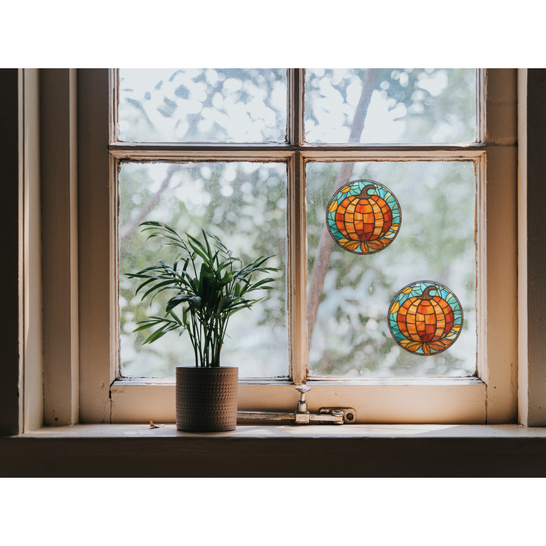 Pumpkin Stained Glass Window Cling