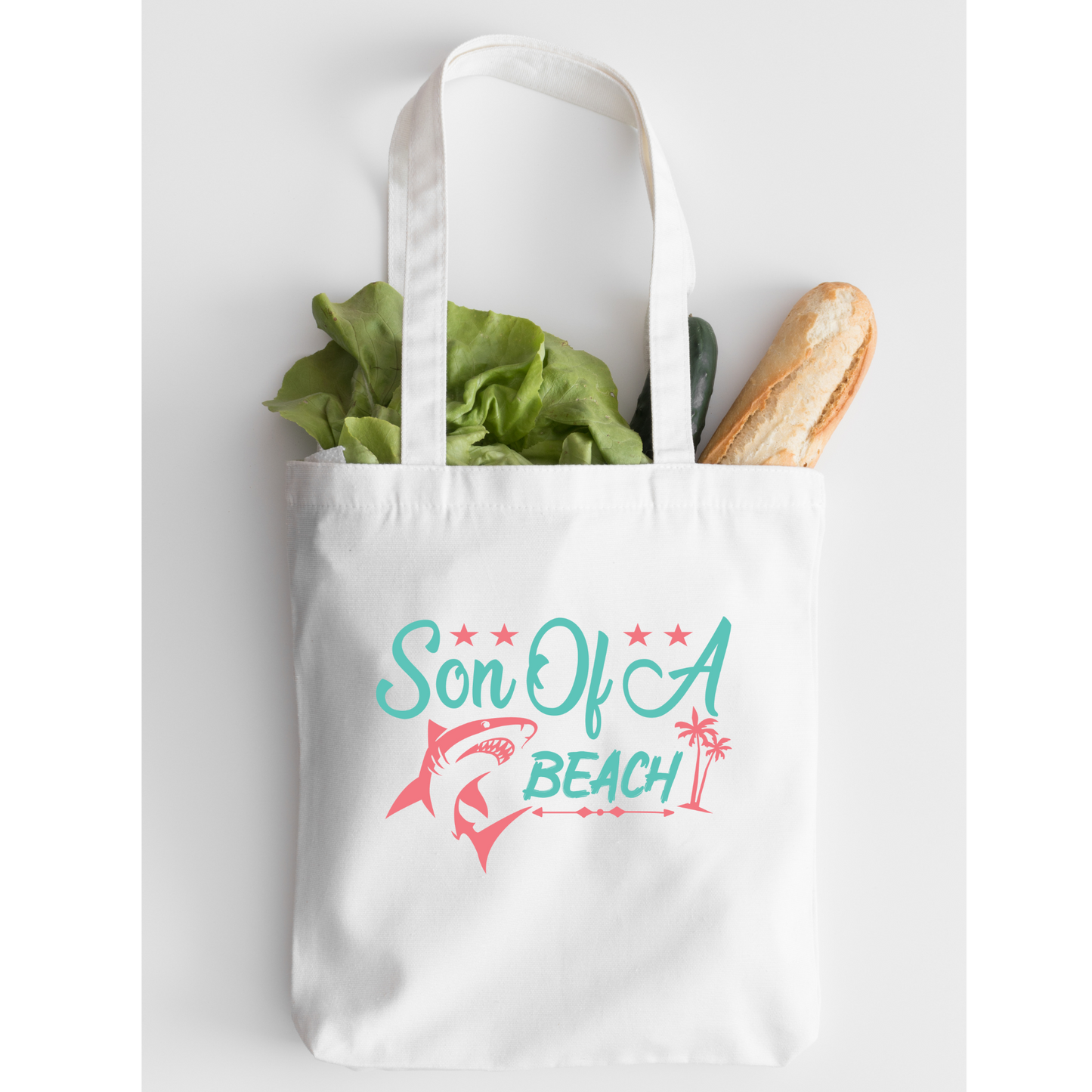 Son Of A Beach Tote Bag, Reusable Canvas Tote, Shark Tote Bag, Beach Tote Bag