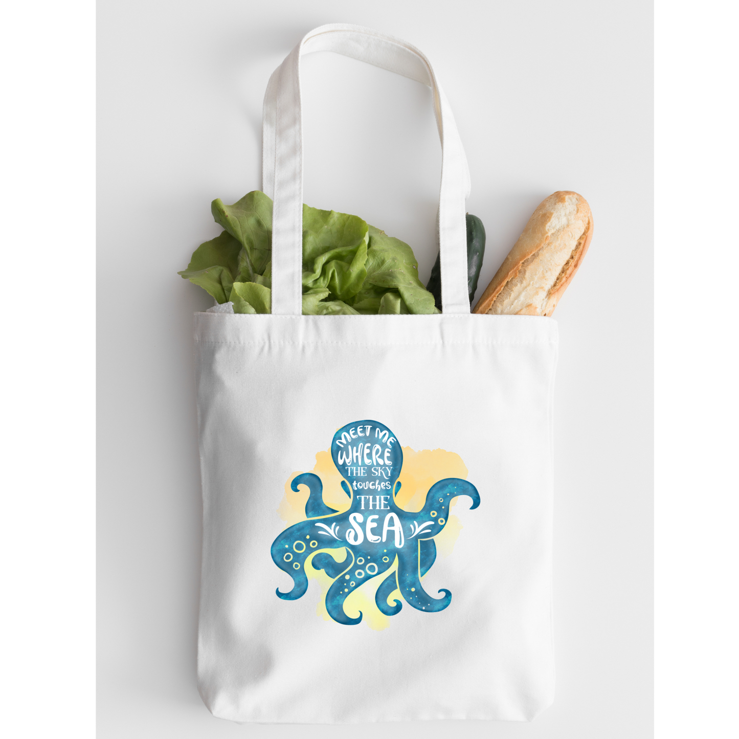 Meet Me Where The Sky Touches The Sea Tote Bag, Ocean Tote Bag, Reusable Tote Bag, Octopus Tote Bag