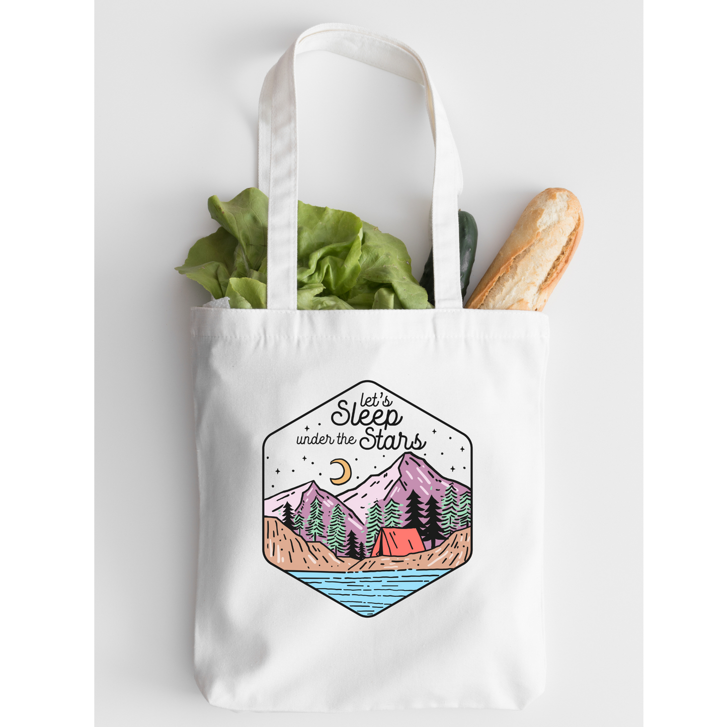 Let's Sleep Under The Stars Tote Bag, Reusable Canvas Tote