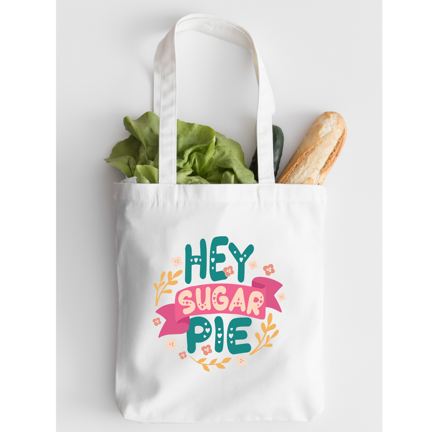 Hey Sugar Pie Tote Bag, Reusable Canvas Tote