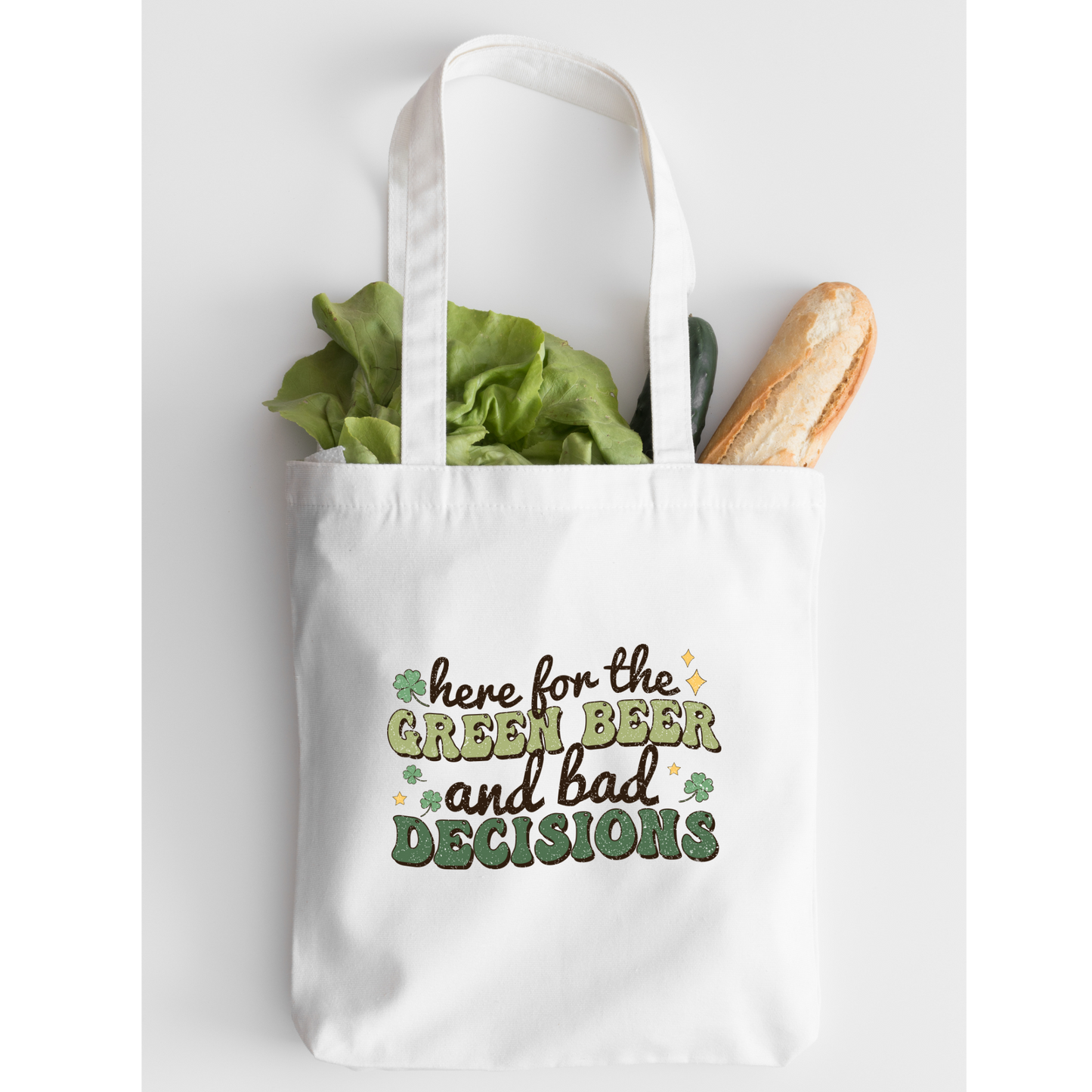 Here For the Green Beer And Bad Decisions Tote Bag, Reusable Tote Bag, St Patricks Day Tote Bag