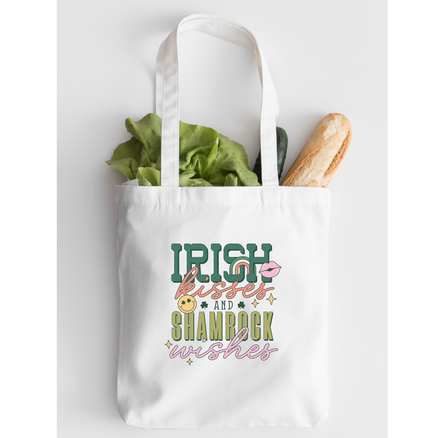 Irish Kisses And Shamrock Wishes Tote Bag, Reusable Tote Bag, St Patricks Day Tote Bag