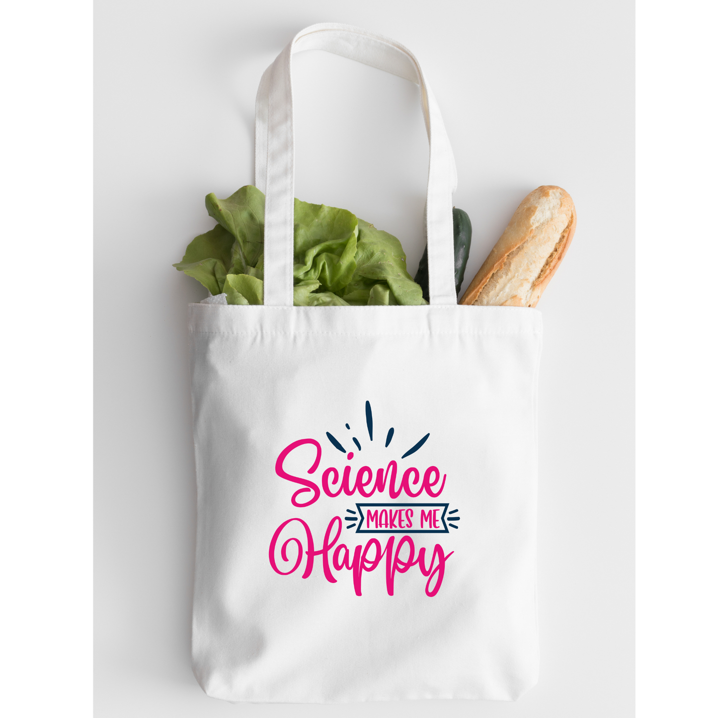 Science Makes Me Happy Tote Bag, Reusable Canvas Tote