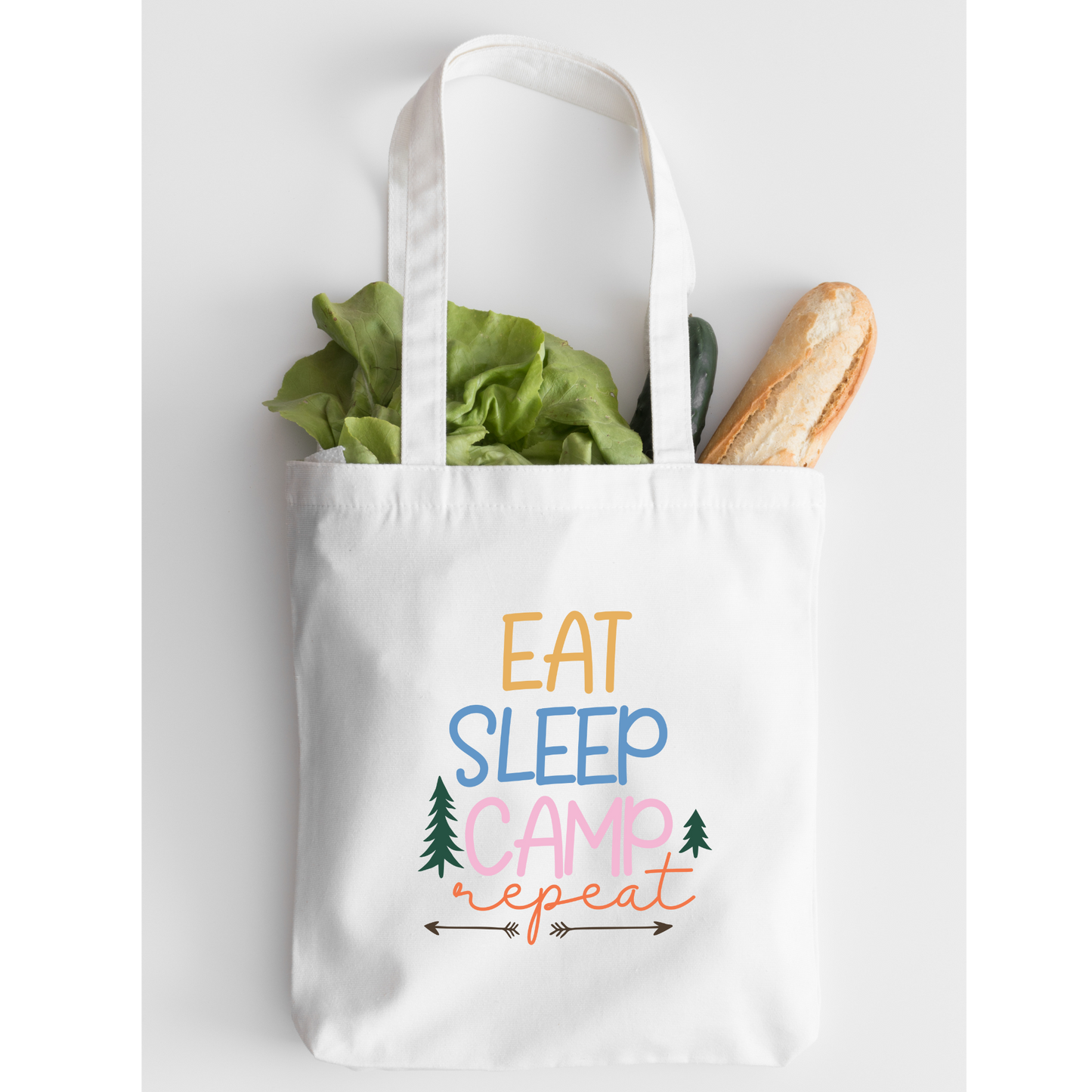 Eat Sleep Camp Repeat Tote Bag, Reusable Canvas Tote