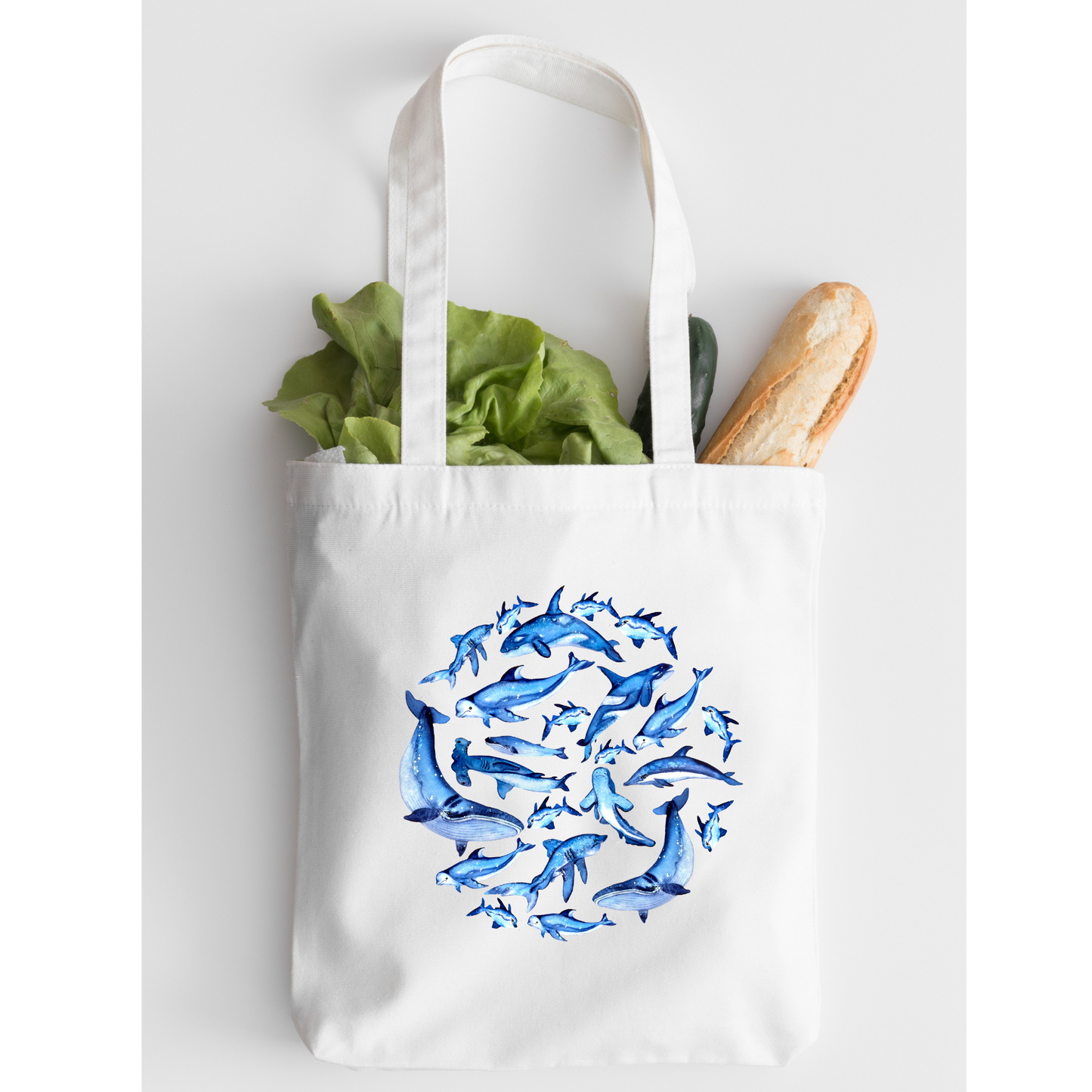 Whales And Sharks Tote Bag, Reusable Tote Bag, Beach Tote Bag