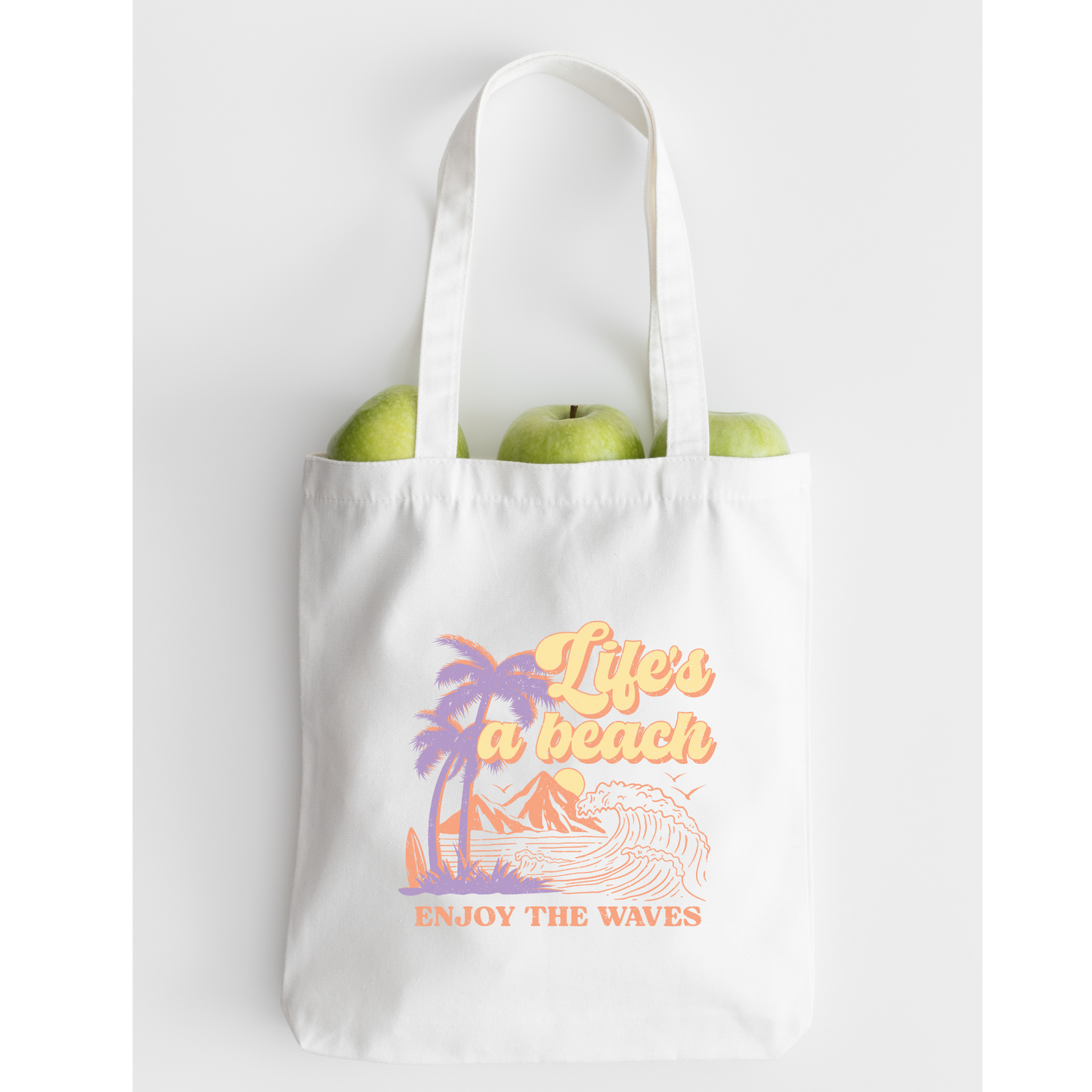 Life's A Beach Enjoy The Waves Tote Bag, Reusable Canvas Tote