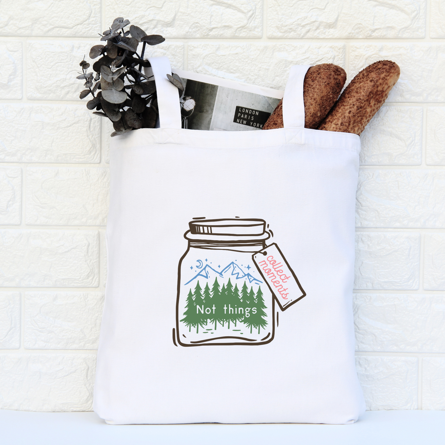 Collect Moments Not Things Tote Bag, Reusable Canvas Tote