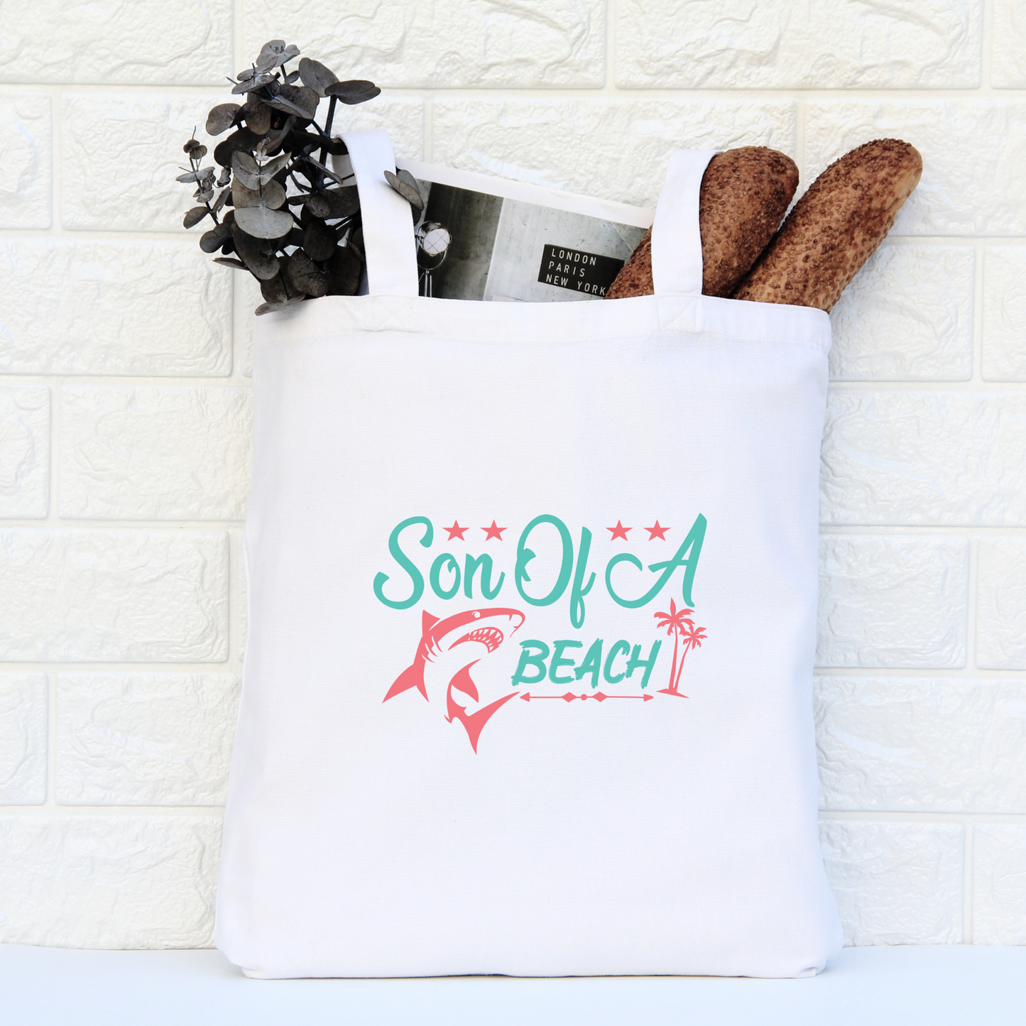 Son Of A Beach Tote Bag, Reusable Canvas Tote, Shark Tote Bag, Beach Tote Bag