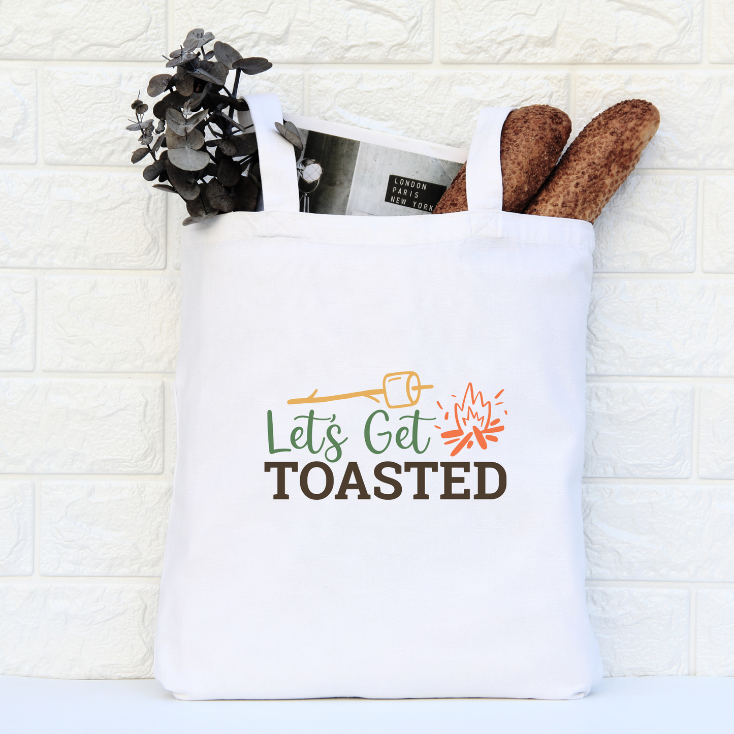 Let's Get Toasted Tote Bag, Reusable Canvas Tote