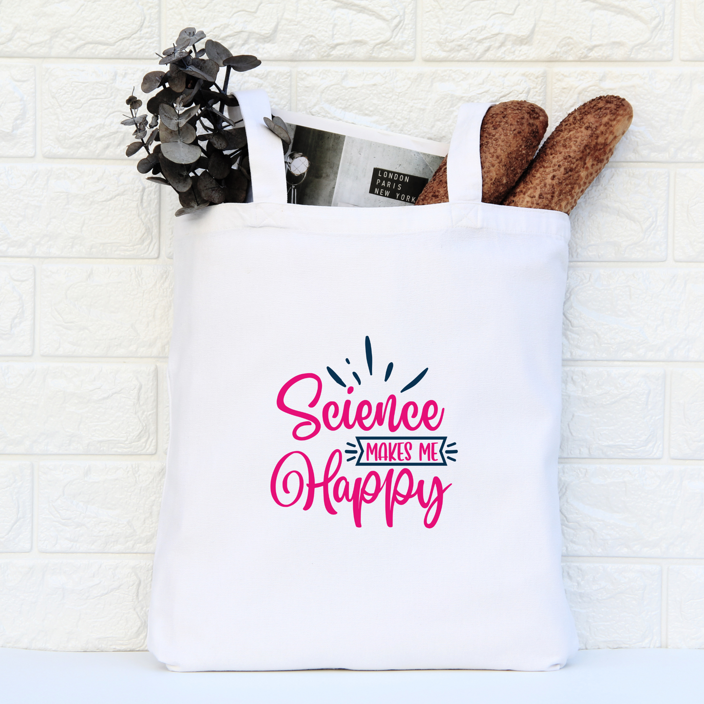 Science Makes Me Happy Tote Bag, Reusable Canvas Tote