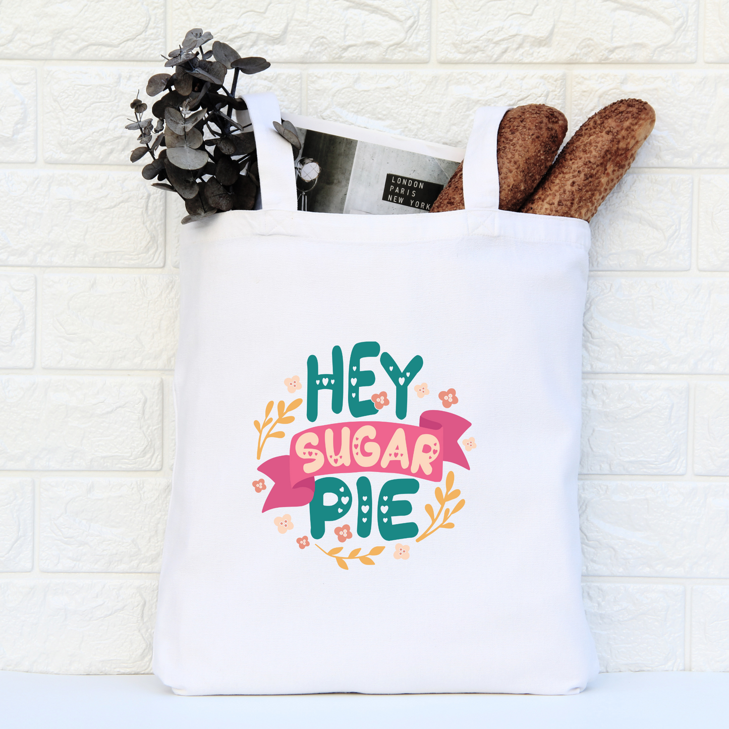 Hey Sugar Pie Tote Bag, Reusable Canvas Tote