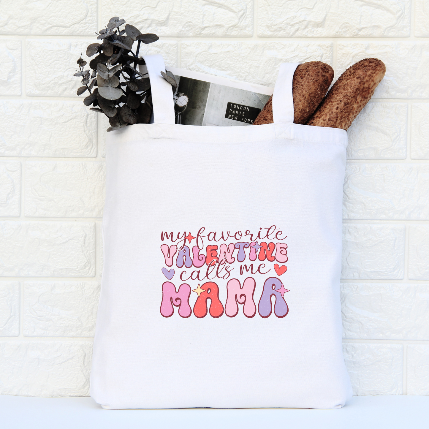 My Favorite Valentine Call Me Mama Tote Bag, Reusable Tote Bag, Valentines Day Tote Bag