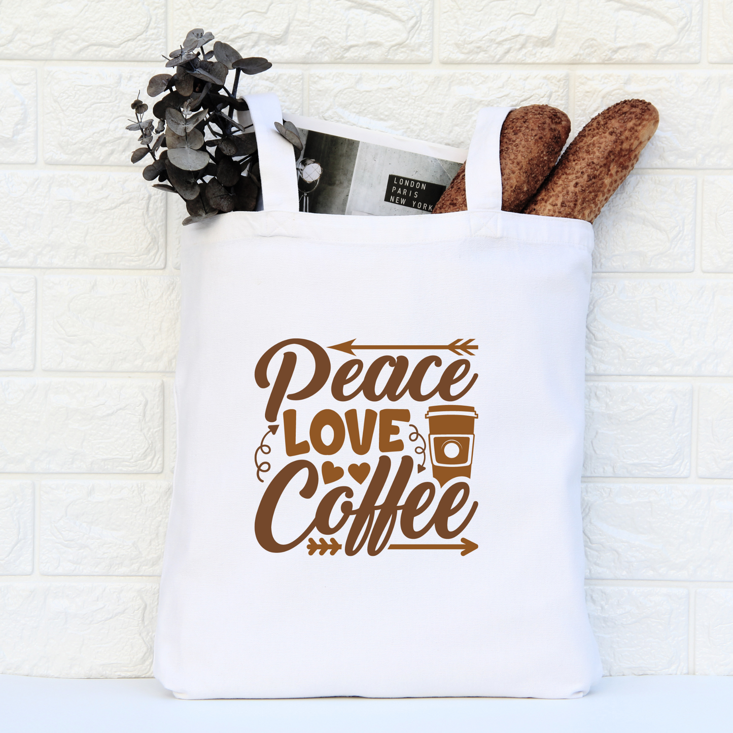 Peace Love Coffee Tote Bag, Reusable Canvas Tote