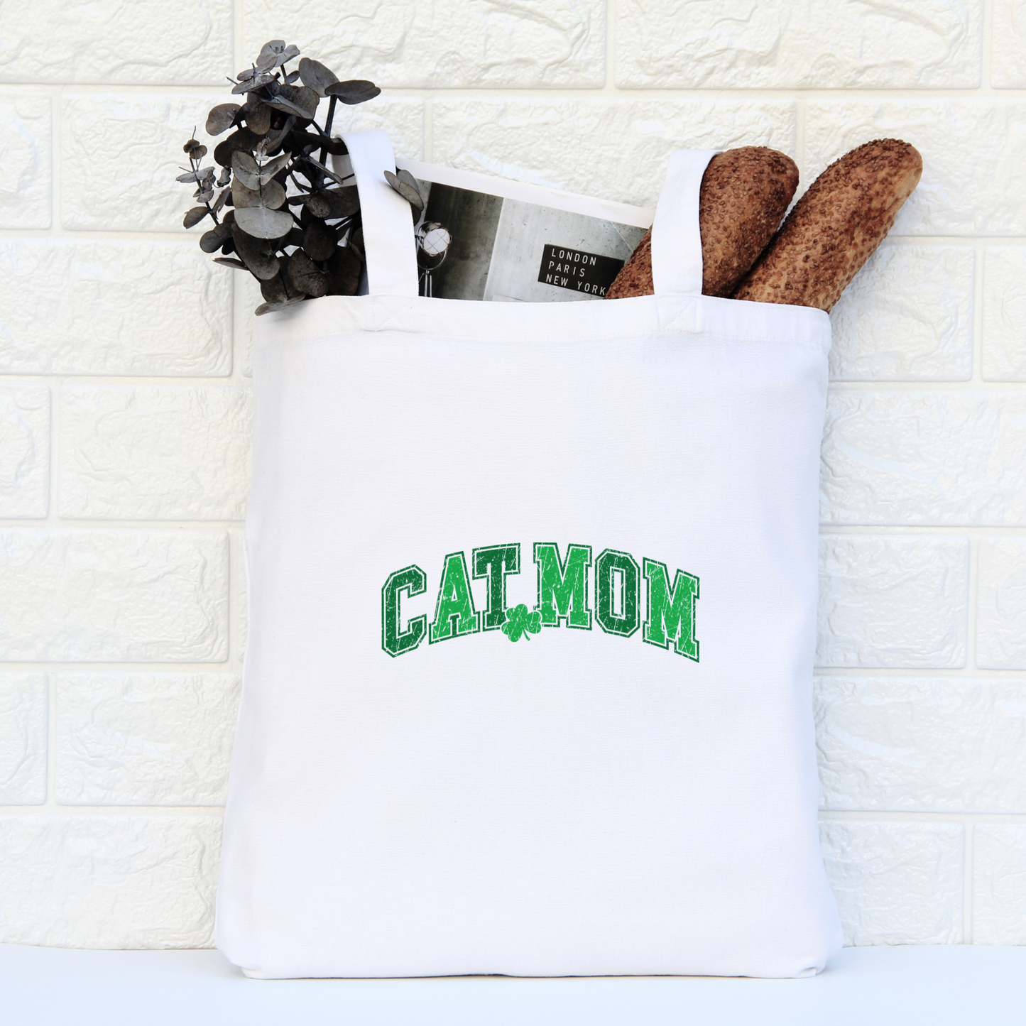 Cat Mom Tote Bag, Reusable Tote Bag, St Patricks Day Tote Bag